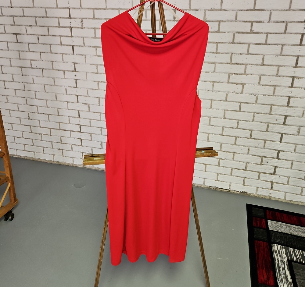 Evan Picone Bright Red Sleeveless Cowl Neck Dress
